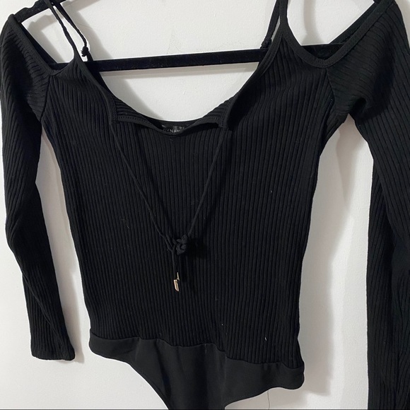 Dynamite Black Cold Shoulder Long Sleeve Bodysuit - Picture 3 of 6